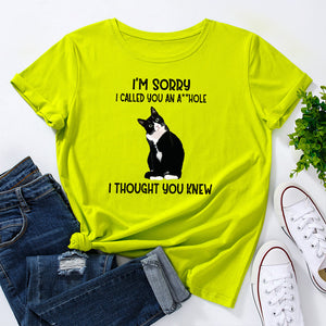 I&#39;m Sorry I Called You Cat Animal Pet Graphic Tee Tops Women Short Sleeve Crewneck Summer Cotton T-Shirts Female Clothes Shirt