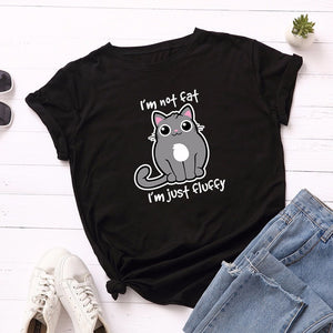 Summer Fashion Women T-shirt Cotton 5XL Versatile Cute Cartoon Fat Cat Print Casual Short Sleeve Ladies Basic Tee Tops T Shirts