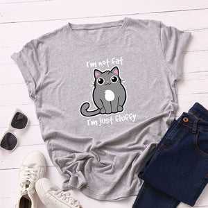 Summer Fashion Women T-shirt Cotton 5XL Versatile Cute Cartoon Fat Cat Print Casual Short Sleeve Ladies Basic Tee Tops T Shirts