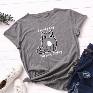 Summer Fashion Women T-shirt Cotton 5XL Versatile Cute Cartoon Fat Cat Print Casual Short Sleeve Ladies Basic Tee Tops T Shirts