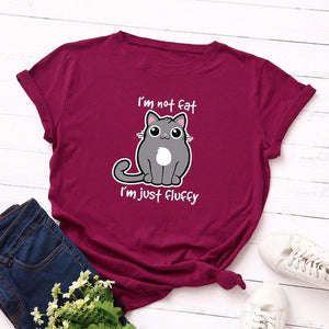 Summer Fashion Women T-shirt Cotton 5XL Versatile Cute Cartoon Fat Cat Print Casual Short Sleeve Ladies Basic Tee Tops T Shirts