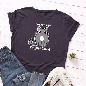 Summer Fashion Women T-shirt Cotton 5XL Versatile Cute Cartoon Fat Cat Print Casual Short Sleeve Ladies Basic Tee Tops T Shirts