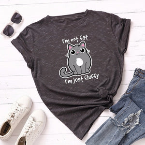 Summer Fashion Women T-shirt Cotton 5XL Versatile Cute Cartoon Fat Cat Print Casual Short Sleeve Ladies Basic Tee Tops T Shirts