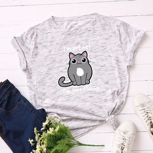 Summer Fashion Women T-shirt Cotton 5XL Versatile Cute Cartoon Fat Cat Print Casual Short Sleeve Ladies Basic Tee Tops T Shirts