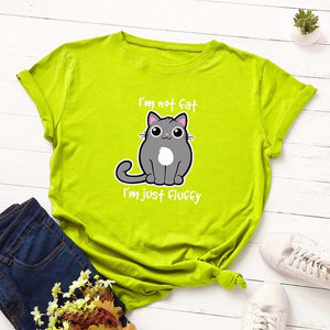Summer Fashion Women T-shirt Cotton 5XL Versatile Cute Cartoon Fat Cat Print Casual Short Sleeve Ladies Basic Tee Tops T Shirts
