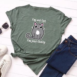 Summer Fashion Women T-shirt Cotton 5XL Versatile Cute Cartoon Fat Cat Print Casual Short Sleeve Ladies Basic Tee Tops T Shirts