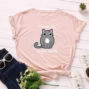 Summer Fashion Women T-shirt Cotton 5XL Versatile Cute Cartoon Fat Cat Print Casual Short Sleeve Ladies Basic Tee Tops T Shirts