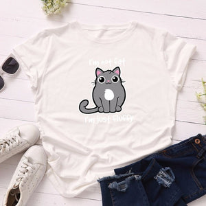 Summer Fashion Women T-shirt Cotton 5XL Versatile Cute Cartoon Fat Cat Print Casual Short Sleeve Ladies Basic Tee Tops T Shirts