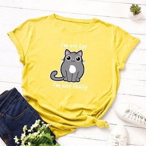 Summer Fashion Women T-shirt Cotton 5XL Versatile Cute Cartoon Fat Cat Print Casual Short Sleeve Ladies Basic Tee Tops T Shirts