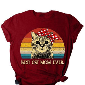 Best Cat Mom Ever Print T Shirt Women Short Sleeve O Neck Loose Tshirt Summer Women Tee Shirt Tops Camisetas Mujer