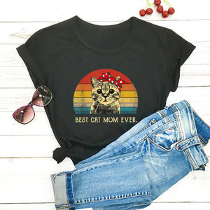 Best Cat Mom Ever Print T Shirt Women Short Sleeve O Neck Loose Tshirt Summer Women Tee Shirt Tops Camisetas Mujer