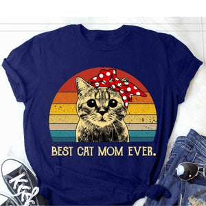 Best Cat Mom Ever Print T Shirt Women Short Sleeve O Neck Loose Tshirt Summer Women Tee Shirt Tops Camisetas Mujer