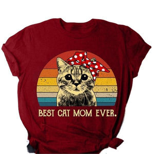 Best Cat Mom Ever Print T Shirt Women Short Sleeve O Neck Loose Tshirt Summer Women Tee Shirt Tops Camisetas Mujer
