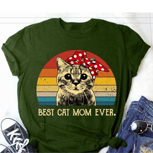 Best Cat Mom Ever Print T Shirt Women Short Sleeve O Neck Loose Tshirt Summer Women Tee Shirt Tops Camisetas Mujer