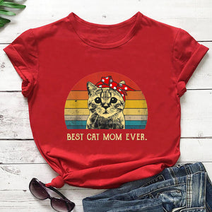 Best Cat Mom Ever Print T Shirt Women Short Sleeve O Neck Loose Tshirt Summer Women Tee Shirt Tops Camisetas Mujer