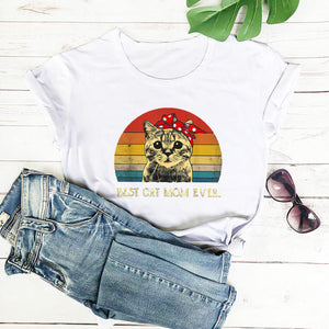 Best Cat Mom Ever Print T Shirt Women Short Sleeve O Neck Loose Tshirt Summer Women Tee Shirt Tops Camisetas Mujer