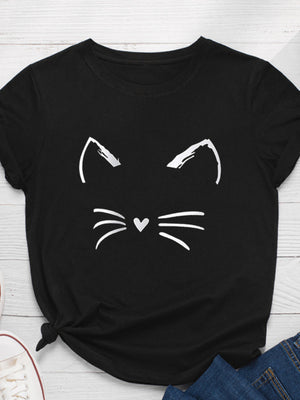 Cat Face Print Women T Shirt Short Sleeve O Neck Loose Women Tshirt Ladies Tee Shirt Tops Clothes Camisetas Mujer