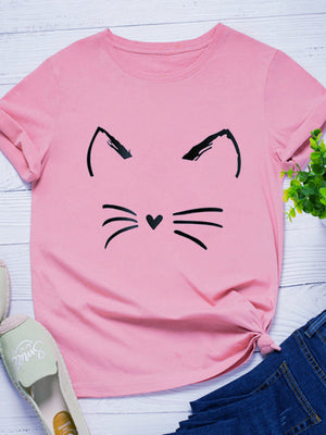 Cat Face Print Women T Shirt Short Sleeve O Neck Loose Women Tshirt Ladies Tee Shirt Tops Clothes Camisetas Mujer
