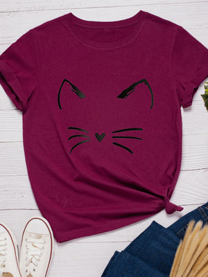 Cat Face Print Women T Shirt Short Sleeve O Neck Loose Women Tshirt Ladies Tee Shirt Tops Clothes Camisetas Mujer