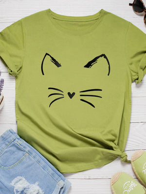 Cat Face Print Women T Shirt Short Sleeve O Neck Loose Women Tshirt Ladies Tee Shirt Tops Clothes Camisetas Mujer