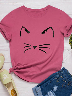 Cat Face Print Women T Shirt Short Sleeve O Neck Loose Women Tshirt Ladies Tee Shirt Tops Clothes Camisetas Mujer