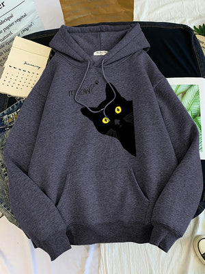 Hoody Big Black Cat Personality Print Hoodie Womens Streetwear Warm Hoodies For Girls Fashion Winter Women Sweatshirt And Hoodie