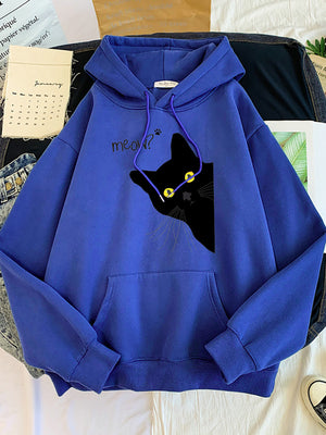 Hoody Big Black Cat Personality Print Hoodie Womens Streetwear Warm Hoodies For Girls Fashion Winter Women Sweatshirt And Hoodie