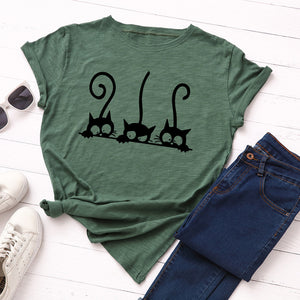 100% Cotton Cats Print T Shirt Women Short Sleeve O Neck Loose Graphic  Tshirt 2022 Summer Kawaii Tee Tops FemaleCamisetas Mujer