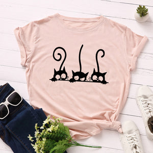 100% Cotton Cats Print T Shirt Women Short Sleeve O Neck Loose Graphic  Tshirt 2022 Summer Kawaii Tee Tops FemaleCamisetas Mujer