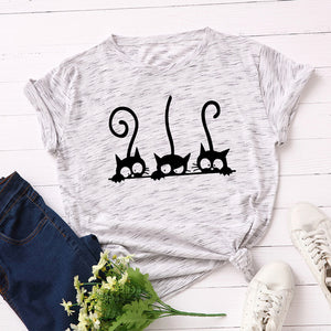 100% Cotton Cats Print T Shirt Women Short Sleeve O Neck Loose Graphic  Tshirt 2022 Summer Kawaii Tee Tops FemaleCamisetas Mujer