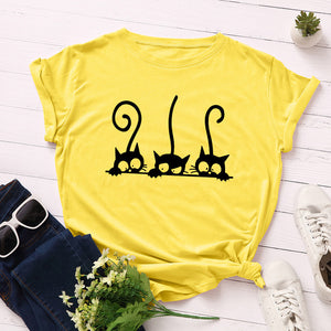 100% Cotton Cats Print T Shirt Women Short Sleeve O Neck Loose Graphic  Tshirt 2022 Summer Kawaii Tee Tops FemaleCamisetas Mujer