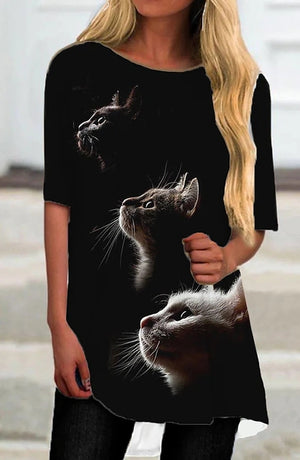 Women&#39;s T-Shirt Black White Brown Cat Animal Print T-Shirt Spring Summer Round Neck Casual Short Sleeve Top 2022 Women&#39;s T-Shirt