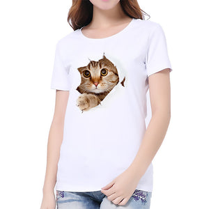 S-3XL 2022 Women 3D Cat Print White Soft Casual Lady T-Shirt Summer Short Sleeve Animal Round Neck Cheap Clothes Top Femme