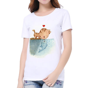 S-3XL 2022 Women 3D Cat Print White Soft Casual Lady T-Shirt Summer Short Sleeve Animal Round Neck Cheap Clothes Top Femme