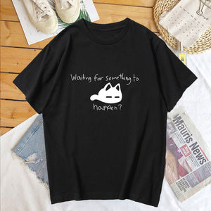 Waiting for Something To Happen Omori Cat Print Tee Shirt Funny Cats Lover T Shirt Harajuku Anime Graphic T Shirts Unisex Tops
