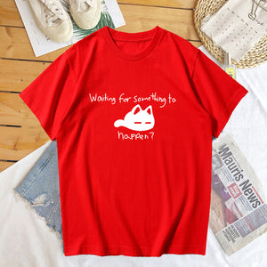 Waiting for Something To Happen Omori Cat Print Tee Shirt Funny Cats Lover T Shirt Harajuku Anime Graphic T Shirts Unisex Tops