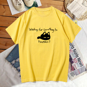 Waiting for Something To Happen Omori Cat Print Tee Shirt Funny Cats Lover T Shirt Harajuku Anime Graphic T Shirts Unisex Tops