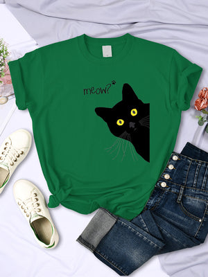 Black Cute Meow Cat Printing Women Tshirt Spring Summer Oversized Clothing Fashion Style t-Shirt o-Neck Casual Female t-Shirt