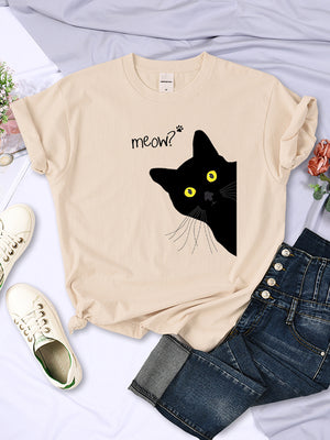 Black Cute Meow Cat Printing Women Tshirt Spring Summer Oversized Clothing Fashion Style t-Shirt o-Neck Casual Female t-Shirt