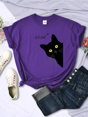 Black Cute Meow Cat Printing Women Tshirt Spring Summer Oversized Clothing Fashion Style t-Shirt o-Neck Casual Female t-Shirt