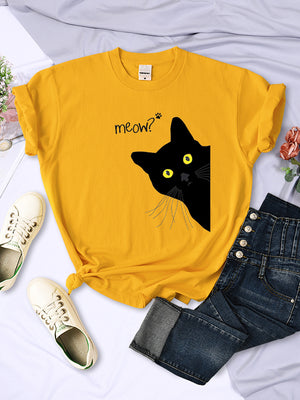 Black Cute Meow Cat Printing Women Tshirt Spring Summer Oversized Clothing Fashion Style t-Shirt o-Neck Casual Female t-Shirt