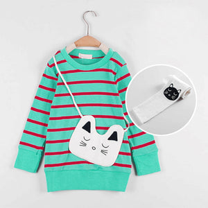 VearDoller Girls Clothing Sets 2019 New Cute Cat Bag Striped Long Sleeve T-shirts + Pants 2pcs Suit Casual Children&#39;s Sets