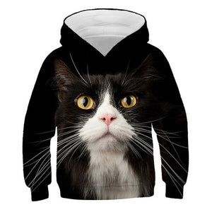 Black Cat Print Hoodies Children Cool Animal 3D Long Sleeve Sweatshirt Boys Girl Funny Design Autumn Pullover Kid Casual Clothes