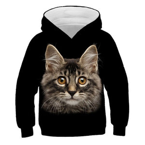 Black Cat Print Hoodies Children Cool Animal 3D Long Sleeve Sweatshirt Boys Girl Funny Design Autumn Pullover Kid Casual Clothes