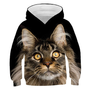 Black Cat Print Hoodies Children Cool Animal 3D Long Sleeve Sweatshirt Boys Girl Funny Design Autumn Pullover Kid Casual Clothes