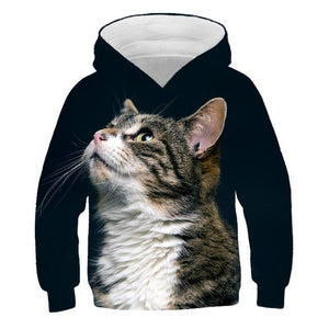 Black Cat Print Hoodies Children Cool Animal 3D Long Sleeve Sweatshirt Boys Girl Funny Design Autumn Pullover Kid Casual Clothes