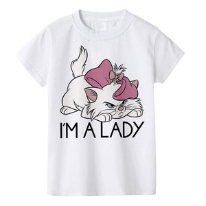 Beautiful GirlS T-shirt Marie Cat Cartoon Print Summer Clothes Children Cute Pink Pattern Tee Top,Drop Ship