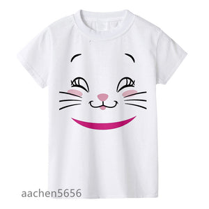 Beautiful GirlS T-shirt Marie Cat Cartoon Print Summer Clothes Children Cute Pink Pattern Tee Top,Drop Ship