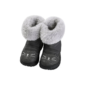 DB14773 Dave Bella  winter girl&#39;s fashion cartoon cat boots children leather shoes girl high quality boots leather bow shoes
