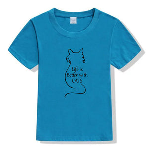 Funny Life is better cotton toddler T Shirt Flip T Shirt Toddler Shirt cotton t shirt for cat lover gift for daughter